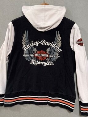 VTG Harley-Davidson Embroidered Zip Up Hoodie Colorblock Biker Y2K  1W Plus Size